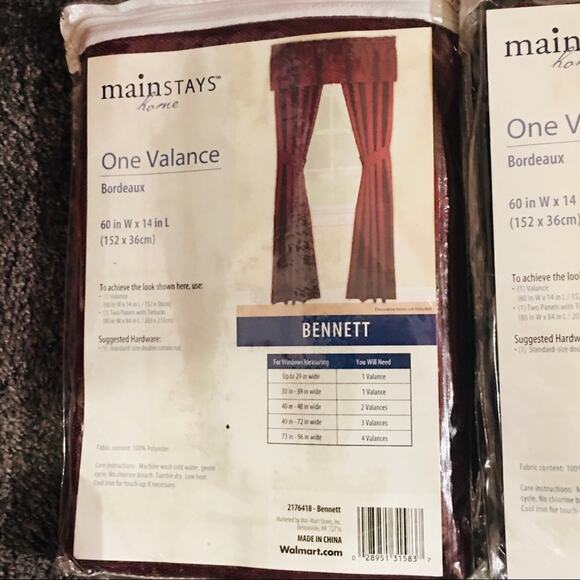 Mainstays Bordeaux Bennett Valance Set of 2 - Picture 3 of 3